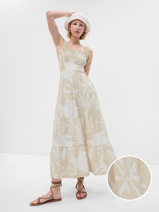 Image number 1 showing, Linen-Blend Tiered Maxi Dress