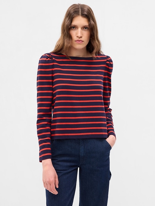 Image number 1 showing, Puff Sleeve Boatneck T-Shirt