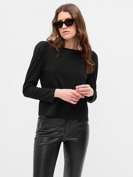 Image number 1 showing, Puff Sleeve Boatneck T-Shirt