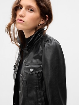 Leather jacket with outlet puff shoulders