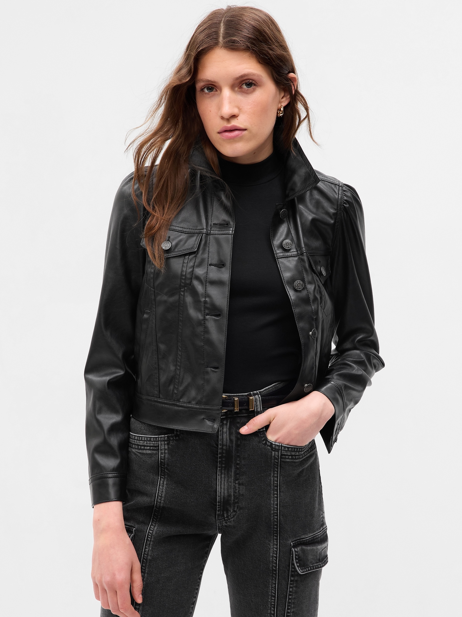 Women's Vegan Leather Moto Jacket by Gap Black Tall Size S