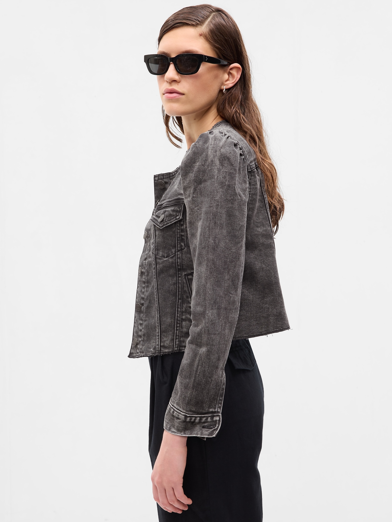 Puff Sleeve Denim Jacket | Women outerwear jacket, Puff sleeve, Black denim  jacket