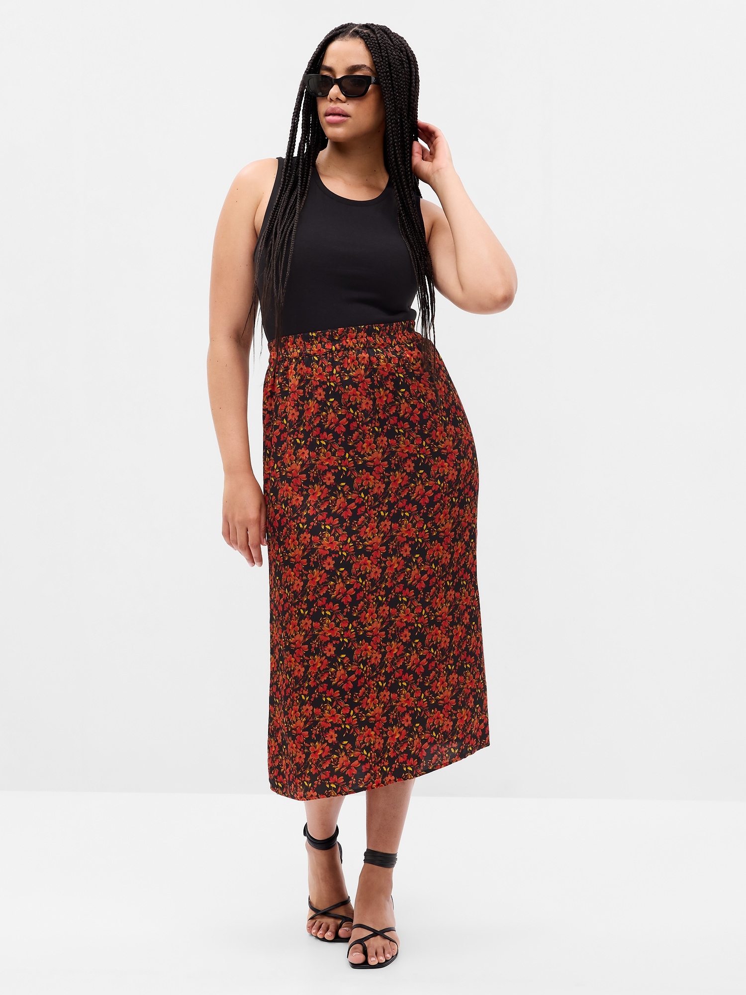 Warehouse verity floral midi hotsell skirt green