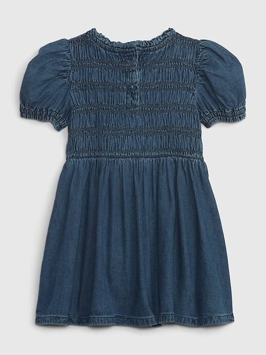 Image number 2 showing, Toddler Puff Sleeve Smocked Denim Dress