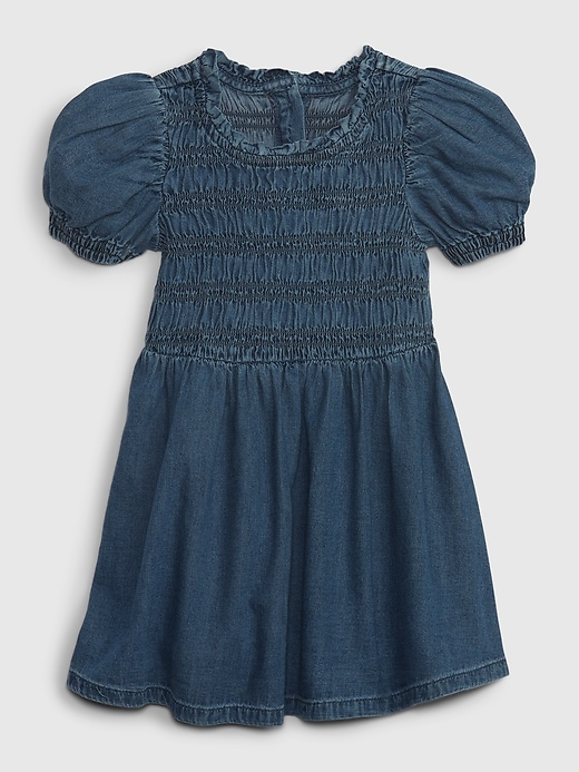 Image number 1 showing, Toddler Puff Sleeve Smocked Denim Dress