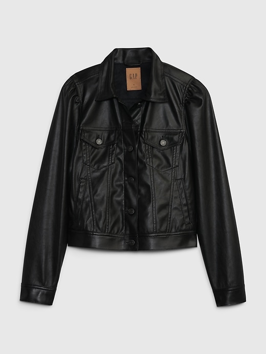 Image number 6 showing, Vegan Leather Puff Sleeve Jacket