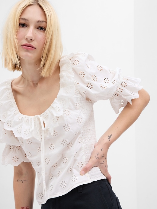 Eyelet ruffle top on sale