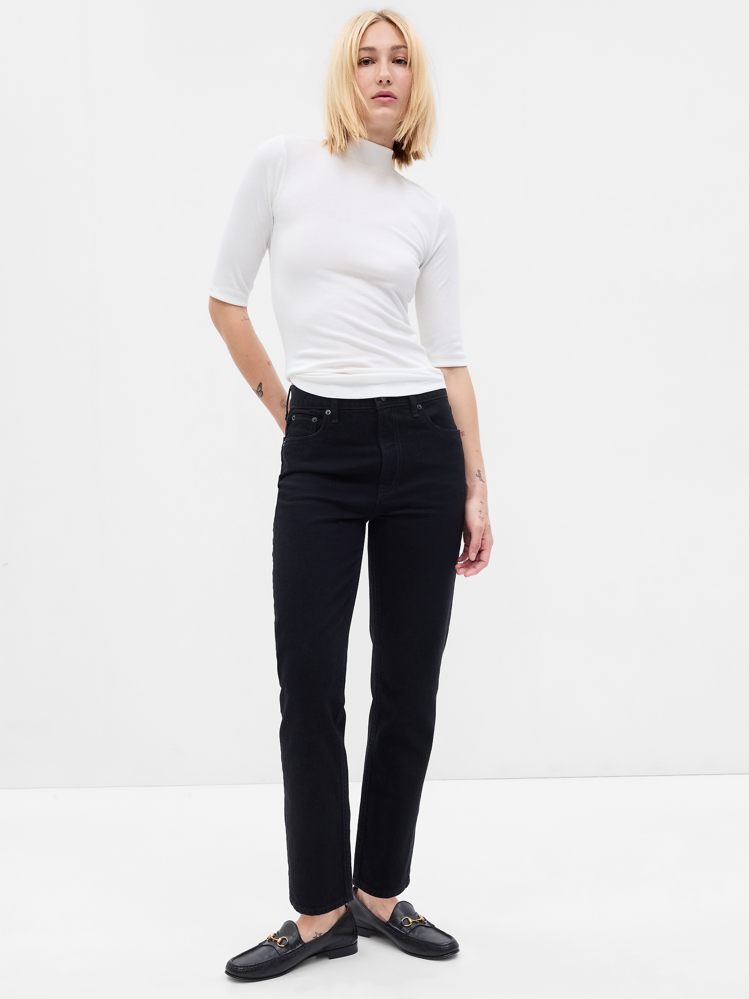 Gap High Rise Cheeky Straight Jeans With Washwell In Black Wash
