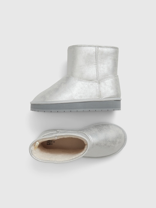 View large product image 1 of 1. Kids Metallic Sherpa-Lined Cozy Boots