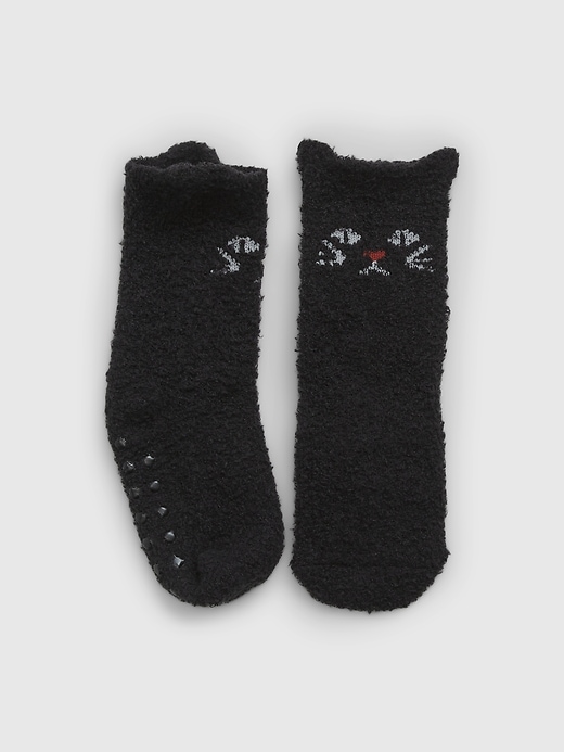 View large product image 1 of 1. Toddler Recycled Halloween Cat Fuzzy Crew Socks