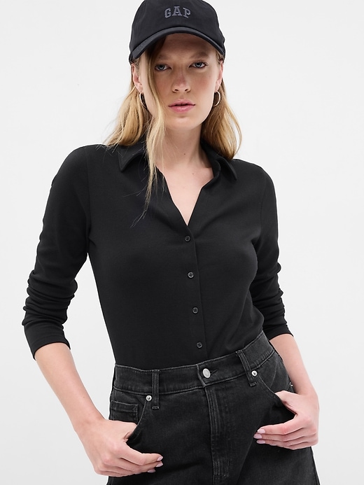 Image number 1 showing, Modern Button-Front T-Shirt