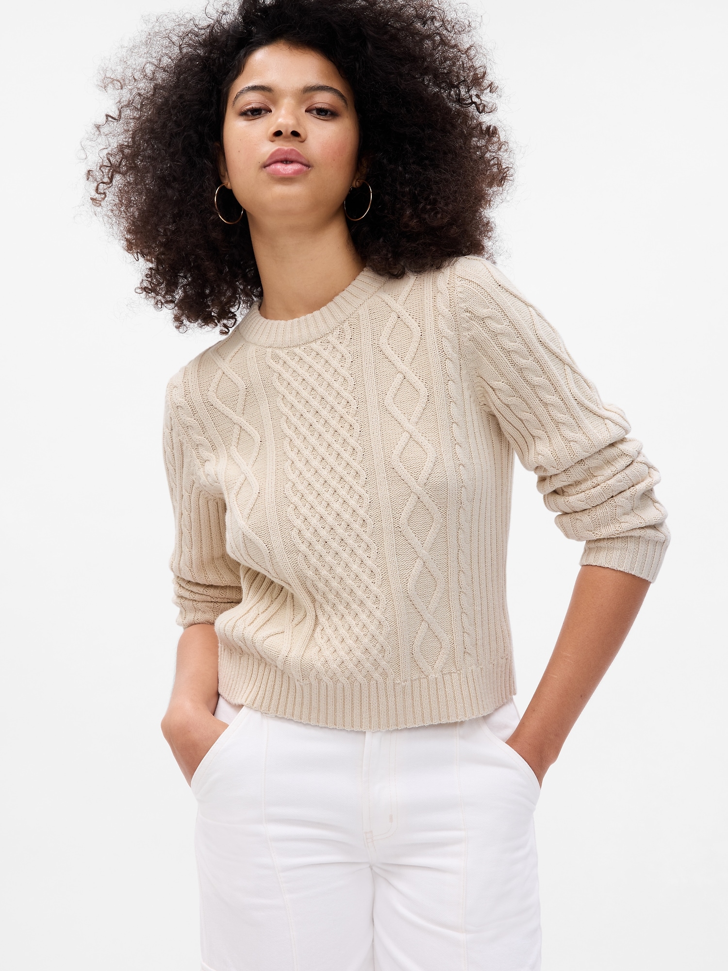 Cropped Cable-Knit Sweater