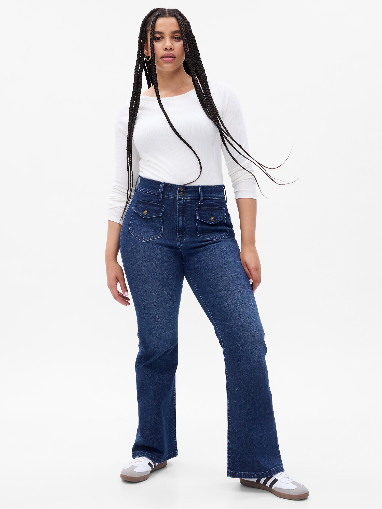 Gap Surplus Flare Denim Beige Jeans Size 2 Mid Rise Flap pockets