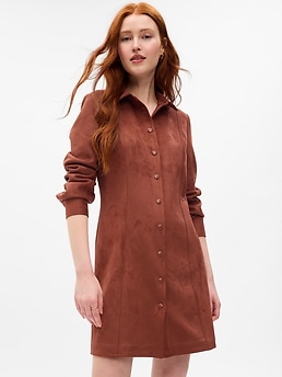 Faux Suede Mini Shirtdress Gap