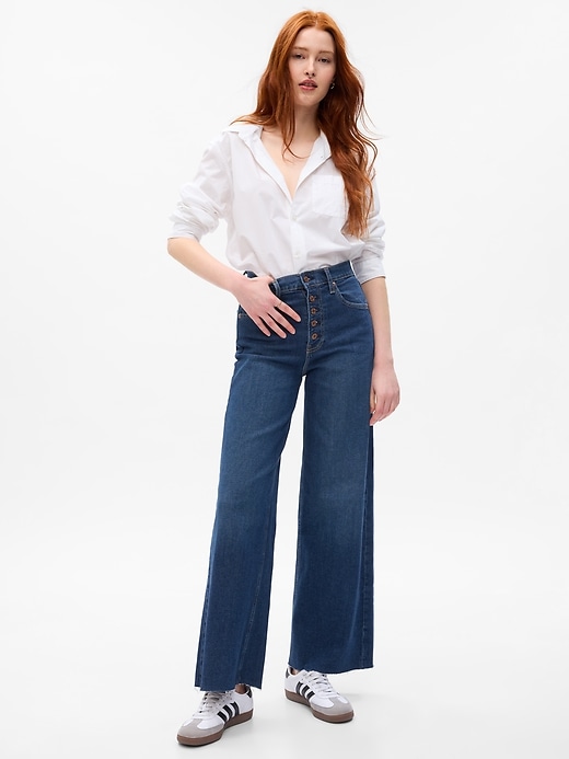 Image number 1 showing, High Rise Stride Wide-Leg Ankle Jeans