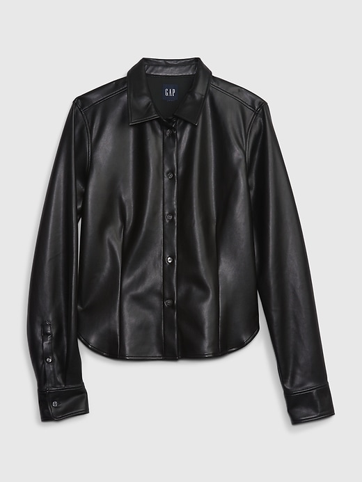 Image number 4 showing, Cropped Vegan Leather Shirt