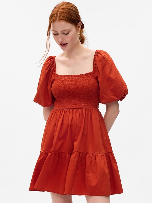 Image number 1 showing, Puff Sleeve Smocked Mini Dress