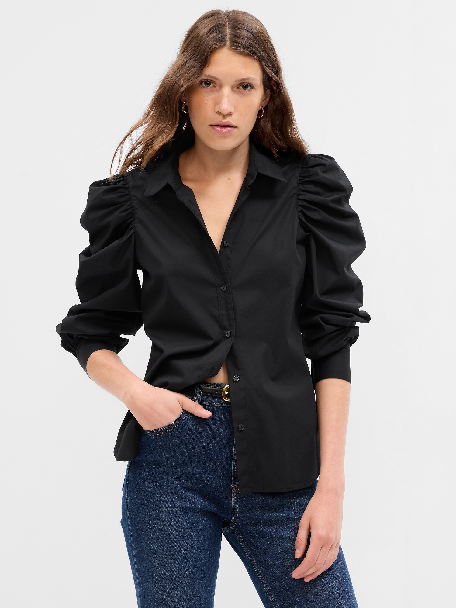 Cotton Puff Sleeve Slim Shirt | Gap