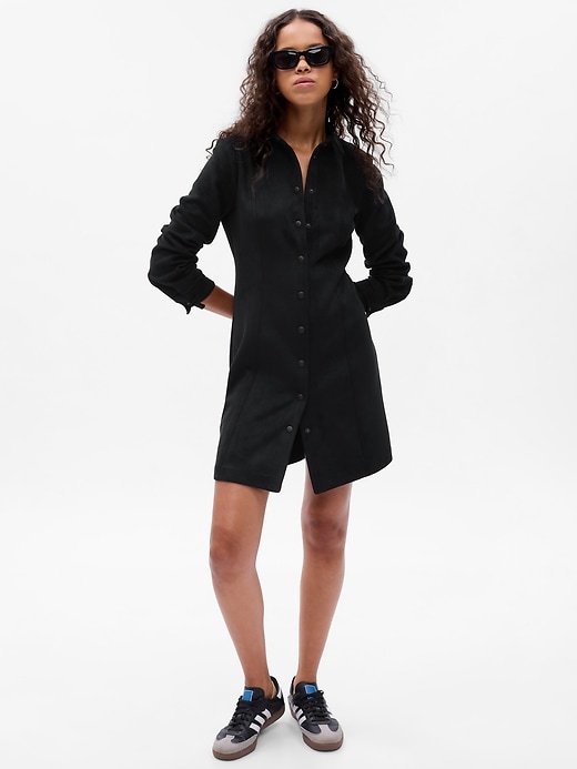 Image number 1 showing, Faux-Suede Mini Shirtdress