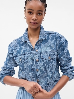 Floral denim 2024 jacket womens