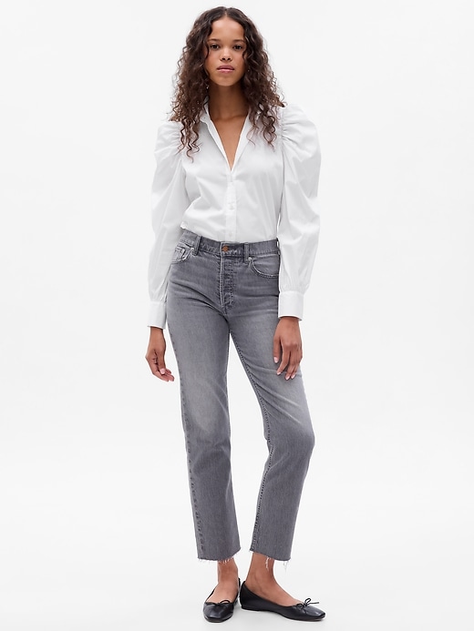 Image number 1 showing, Cotton Puff Sleeve Slim Shirt