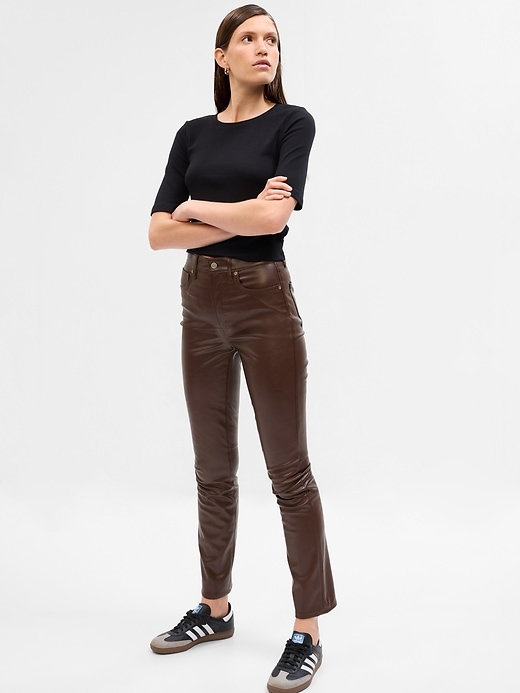 Image number 1 showing, High Rise Vegan Leather Vintage Slim Pants