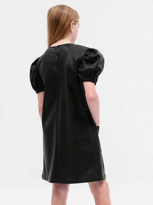 Image number 2 showing, Kids Puff Sleeve Vegan Leather Dress