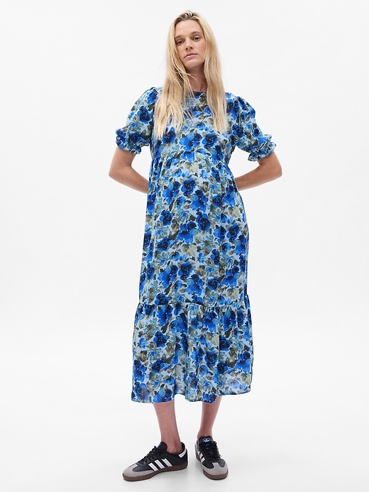 Image number 1 showing, Maternity Puff Sleeve Midi Dress