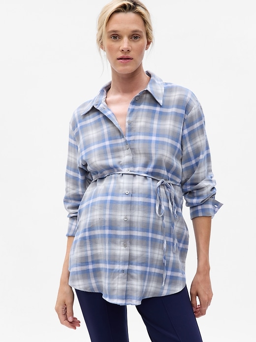 Image number 1 showing, Maternity Tie-Waist Plaid Shirt