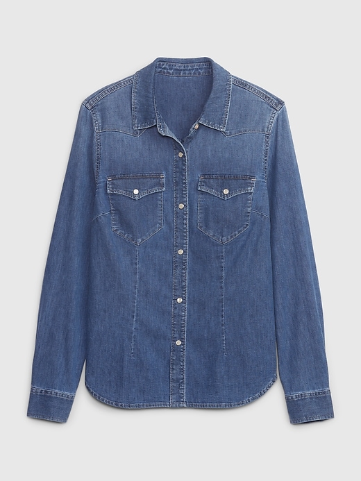 GAP Denim Western Cotton Shirt Puff Sleeve Snap Sand Khaki Brown Tan XL  Tall | eBay