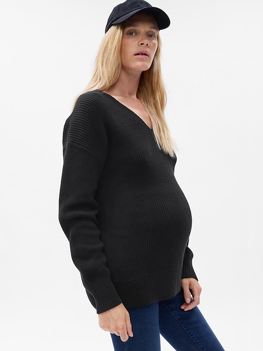 Image number 1 showing, Maternity V-Neck Rib Sweater