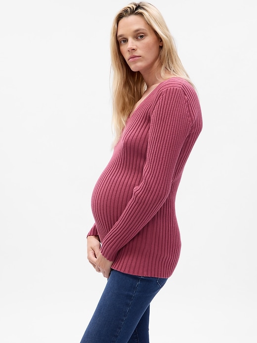 View large product image 1 of 1. Maternity Lightweight V-Neck Rib Sweater