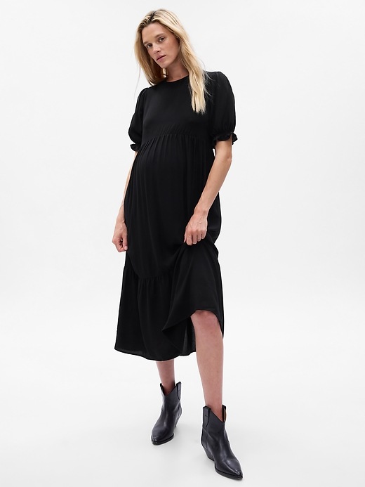 View large product image 1 of 1. Maternity Puff Sleeve Midi Dress