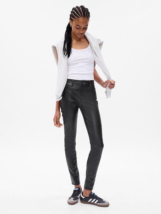 Image number 1 showing, Mid Rise Vegan Leather True Skinny Pants