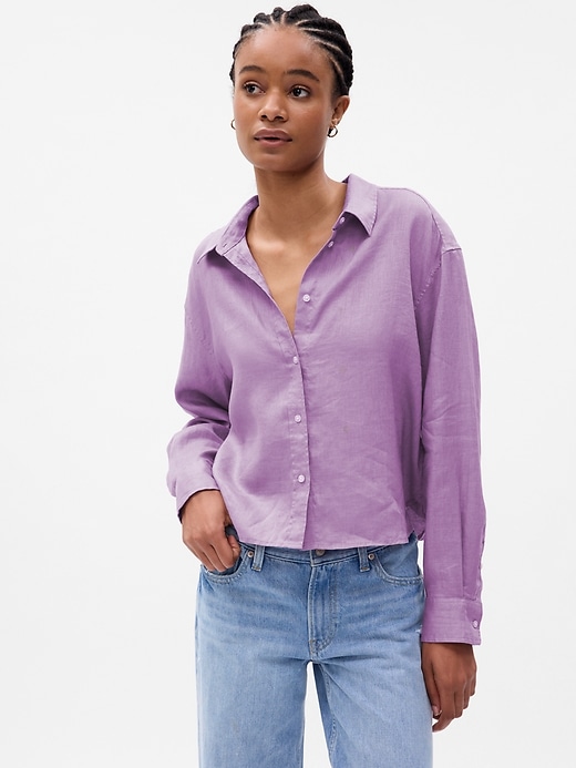 Image number 1 showing, Linen Cropped Shirt