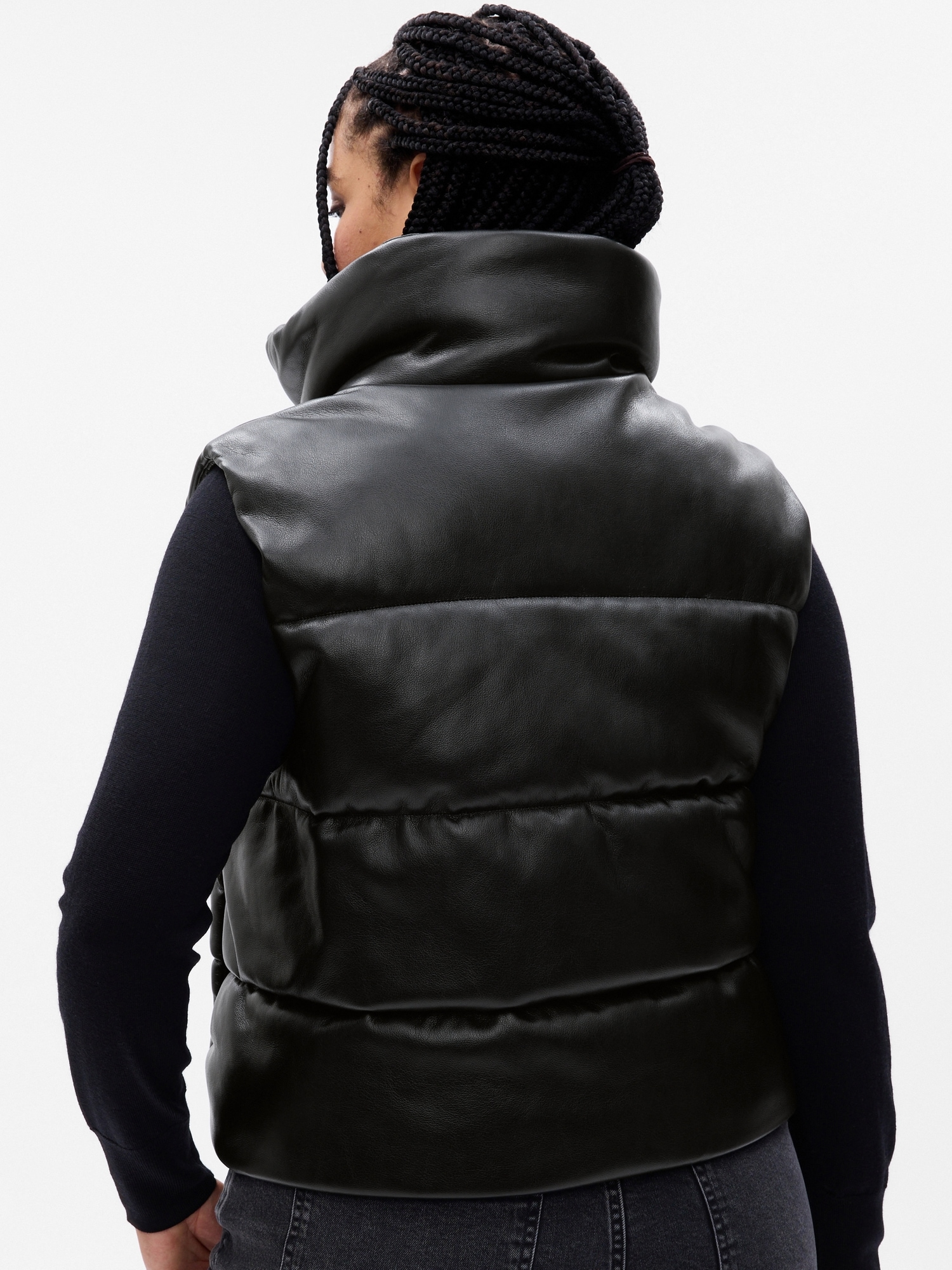 STYLE FREAK LEATHER CROPPED PUFFER VEST
