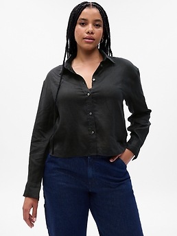 GAP Womens Linen Easy Shirt Black XS at  Women's Clothing store
