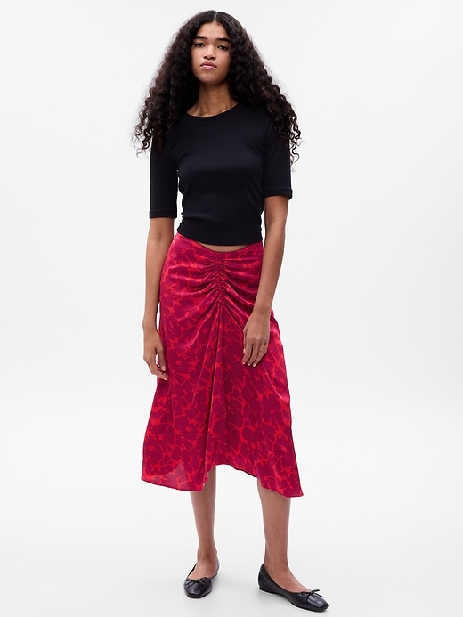 Image number 1 showing, Ruched Floral Midi Skirt