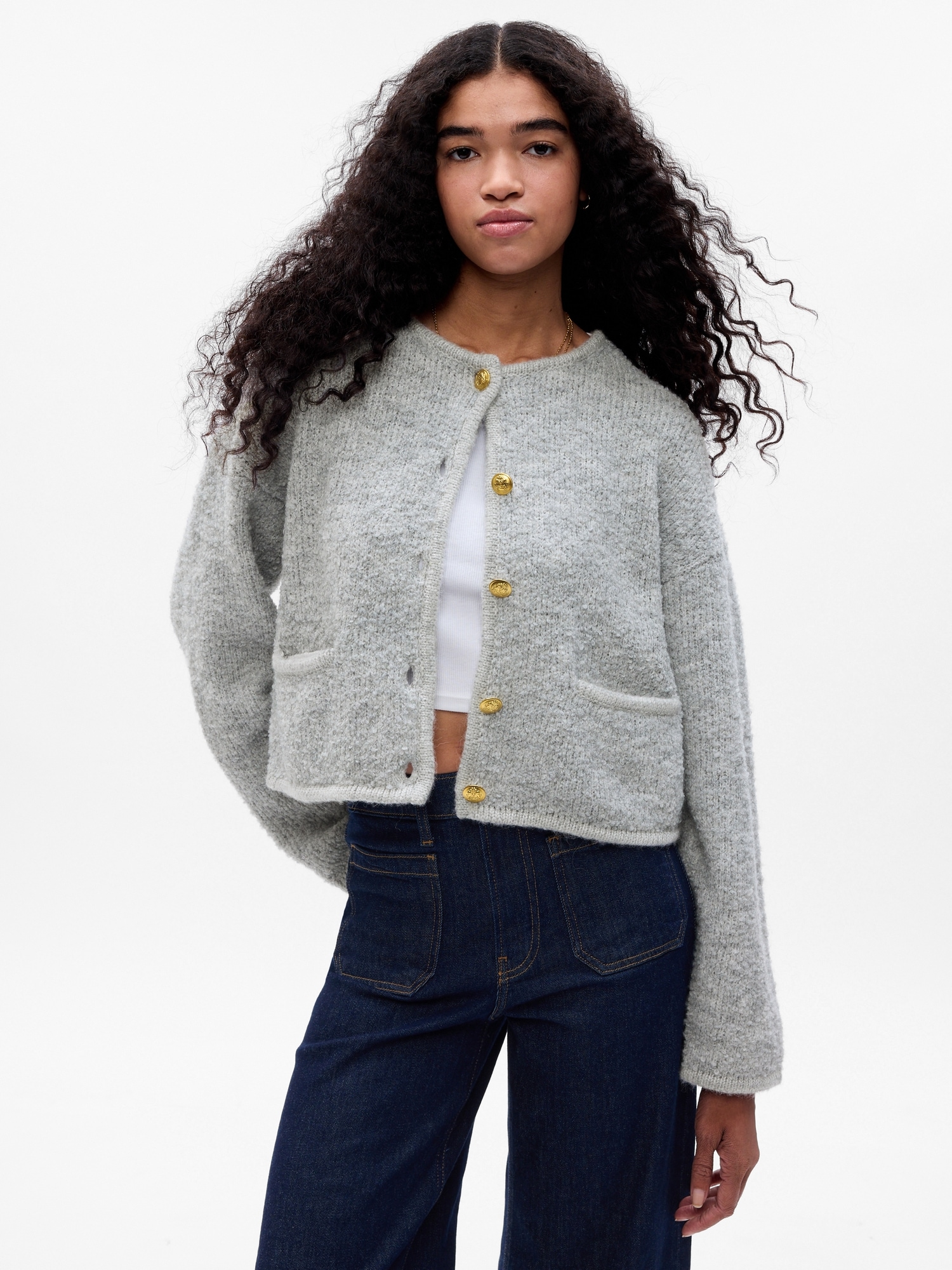 Gap Boucle Cropped Sweater Jacket