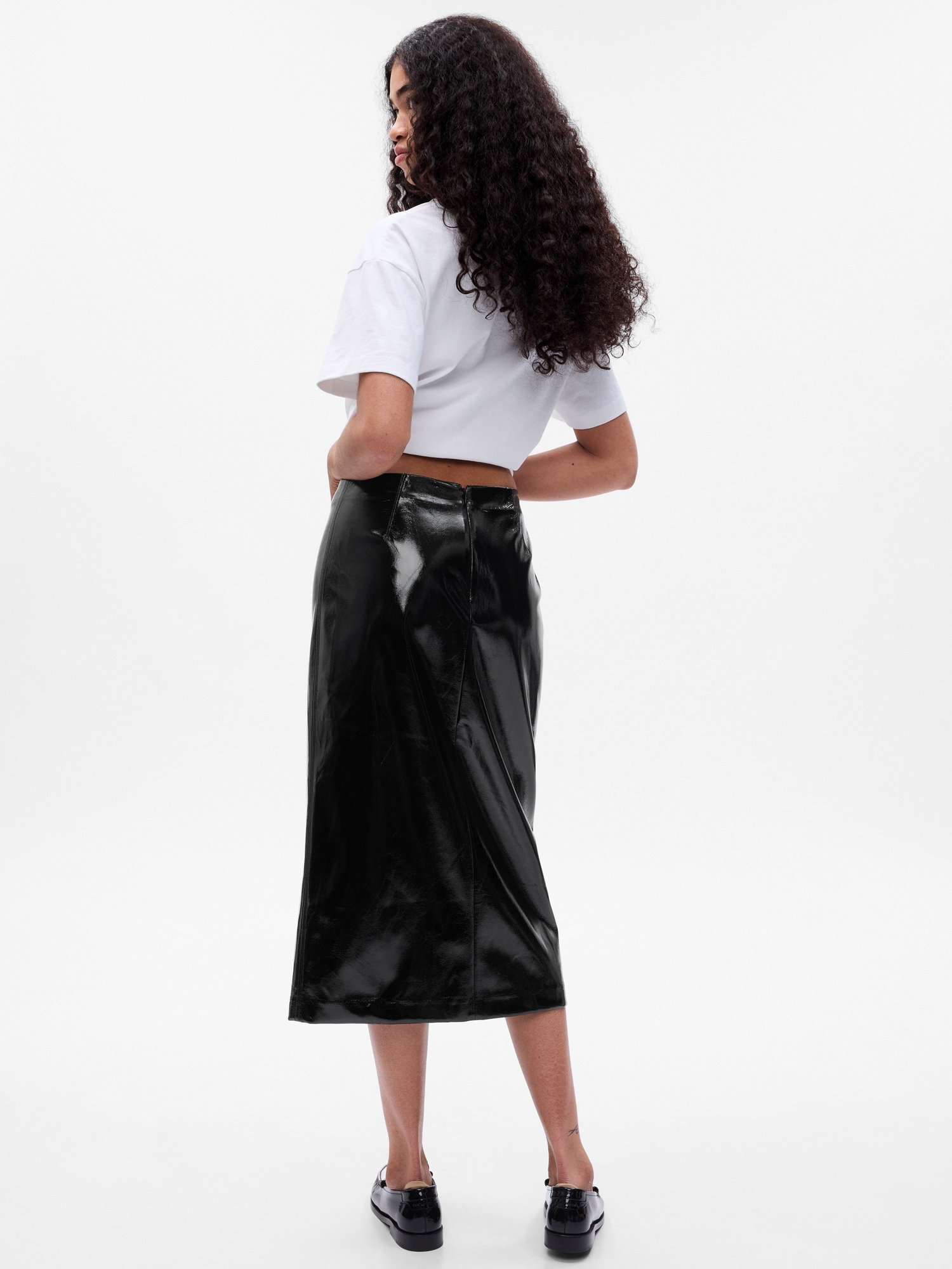 Vegan Leather Midi Skirt Gap