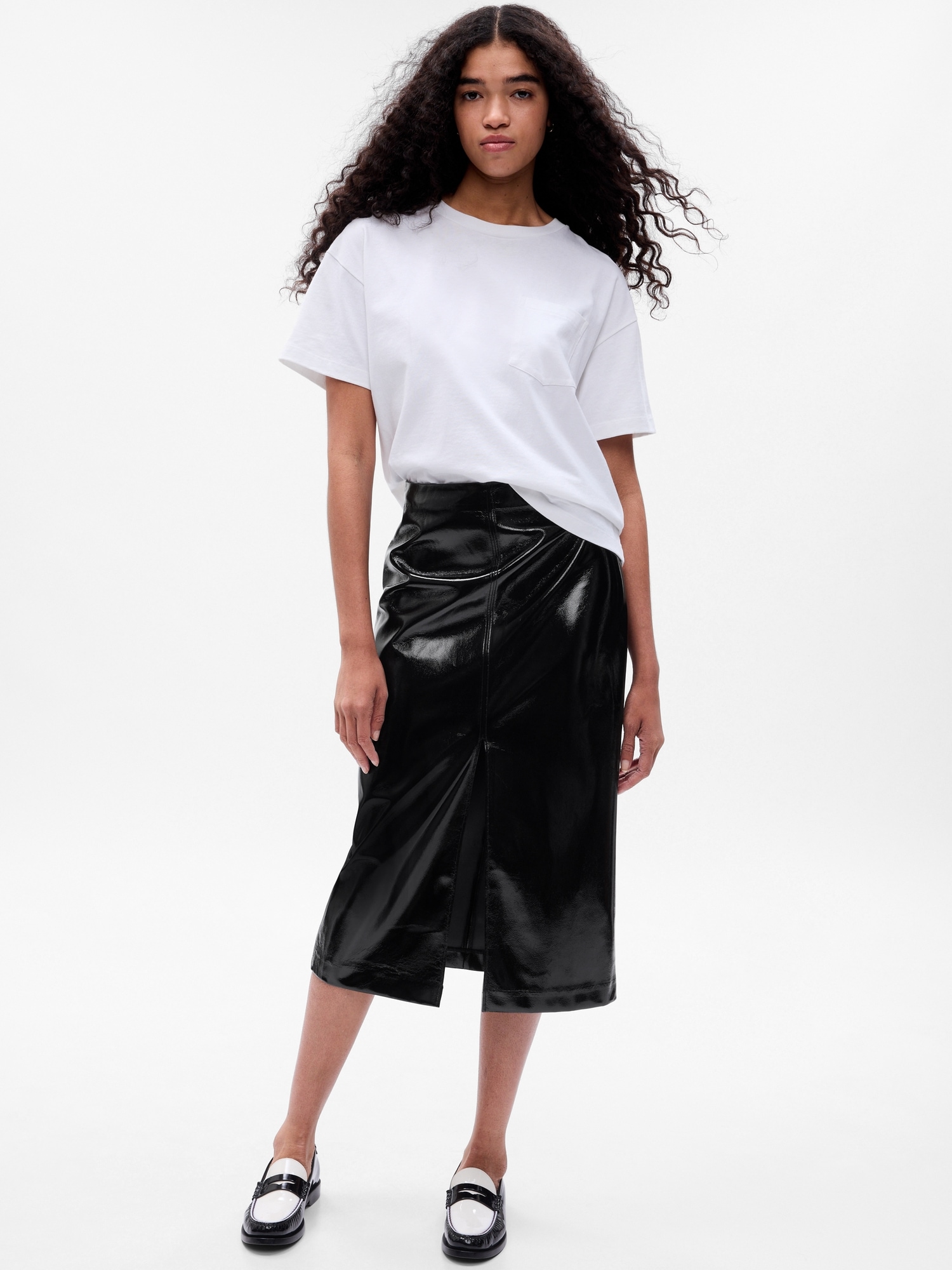 Vegan Leather Midi Skirt Gap