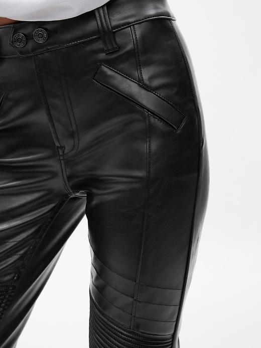 Image number 3 showing, Mid Rise Vegan Leather Moto Vintage Slim Pants