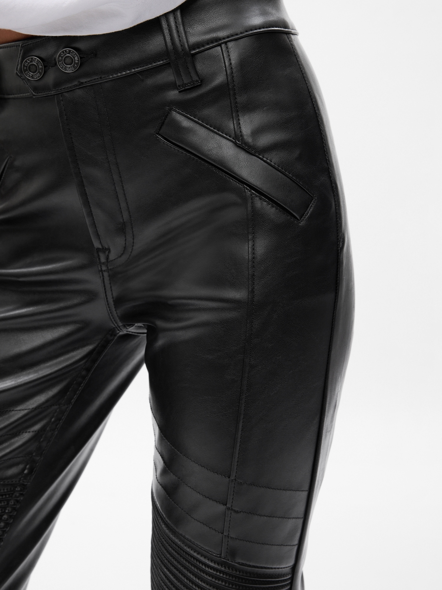 Mid Rise Vegan Leather Moto Vintage Slim Pants