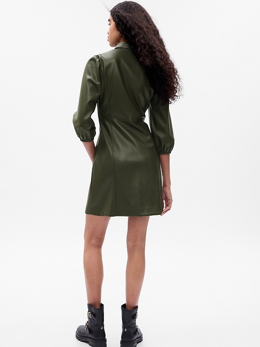 Image number 2 showing, Puff Sleeve Vegan Leather Mini Dress