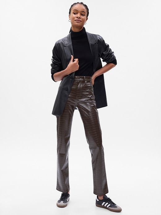 Image number 1 showing, High Rise Vegan Croc Leather Cheeky Straight Pants