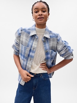 Puff Sleeve Cropped Wool Shirt Jacket | Gap