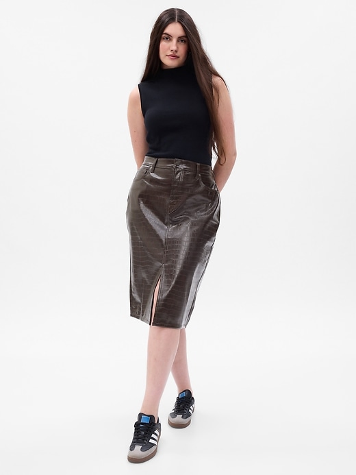 Image number 4 showing, Textured Faux-Leather Pencil Midi Skirt