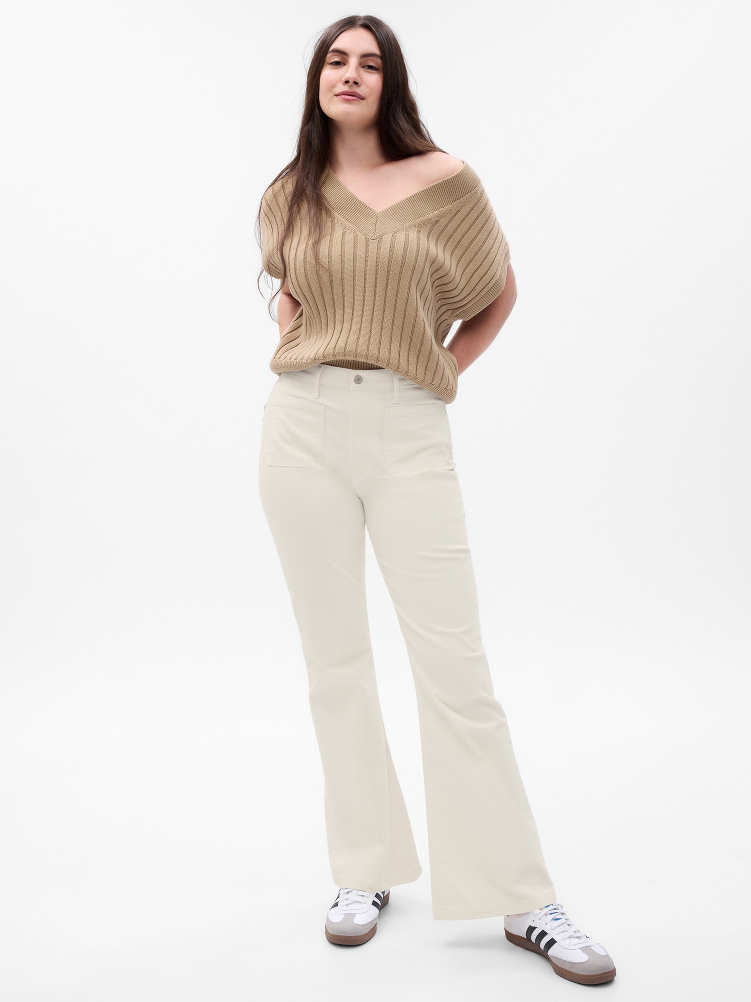 We The Free, Pants & Jumpsuits, We The Free Pull On Corduroy Low Rise Flare  Pants Tan Cream Sz 25