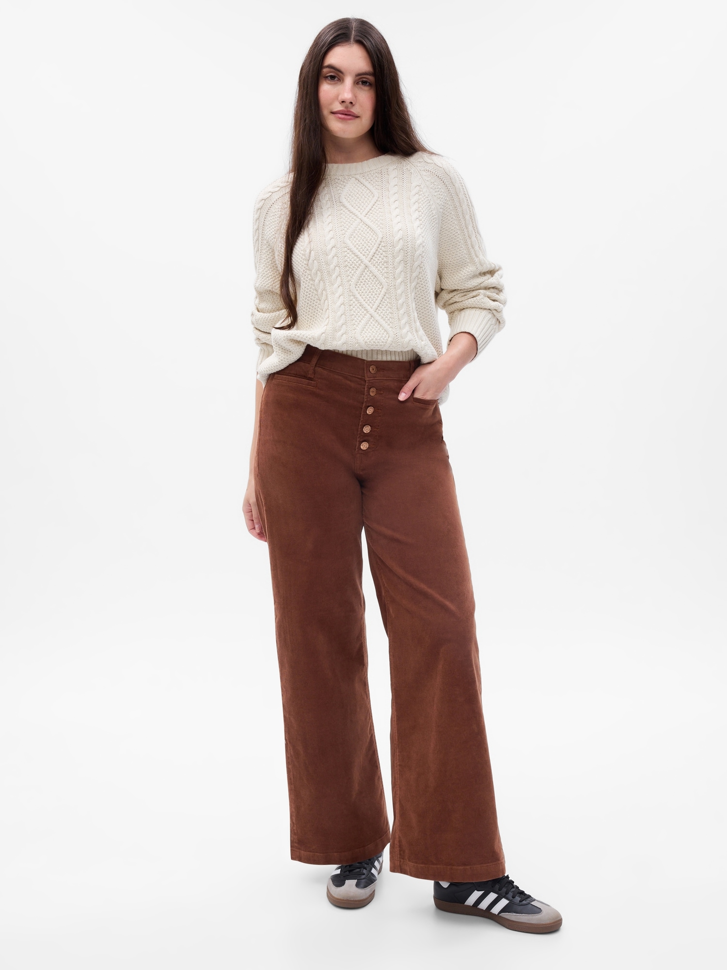 Women's High Waisted Straight Leg Corduroy Pants Loose Fit