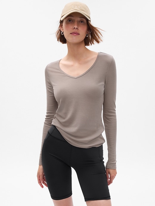 Image number 1 showing, GapFit Mini Rib V-Neck T-Shirt